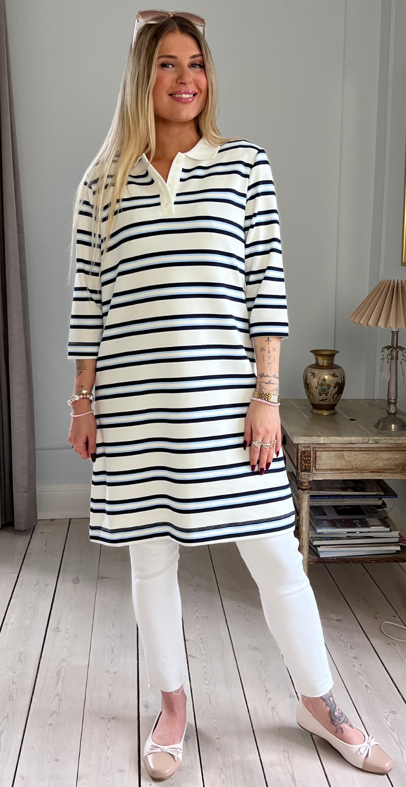 Barni kjole med striber og krave navy w. off-white LikeLondon
