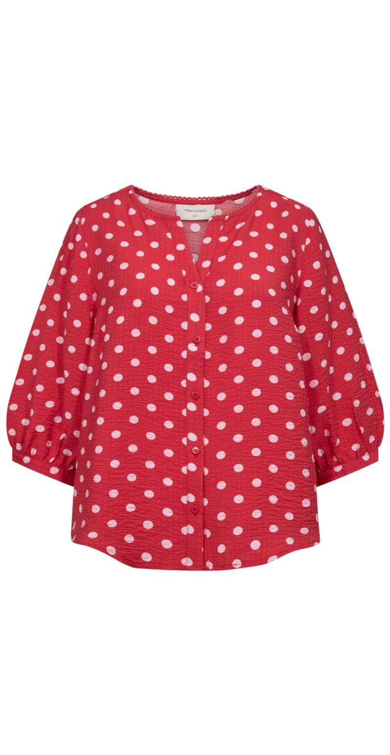 Alma bluse i krepp kvalitet med prikker true red w. sweet lilac Freequent
