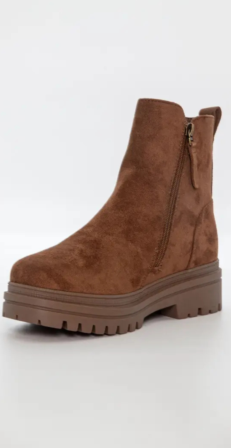 Støvle med imiteret ruskind camel