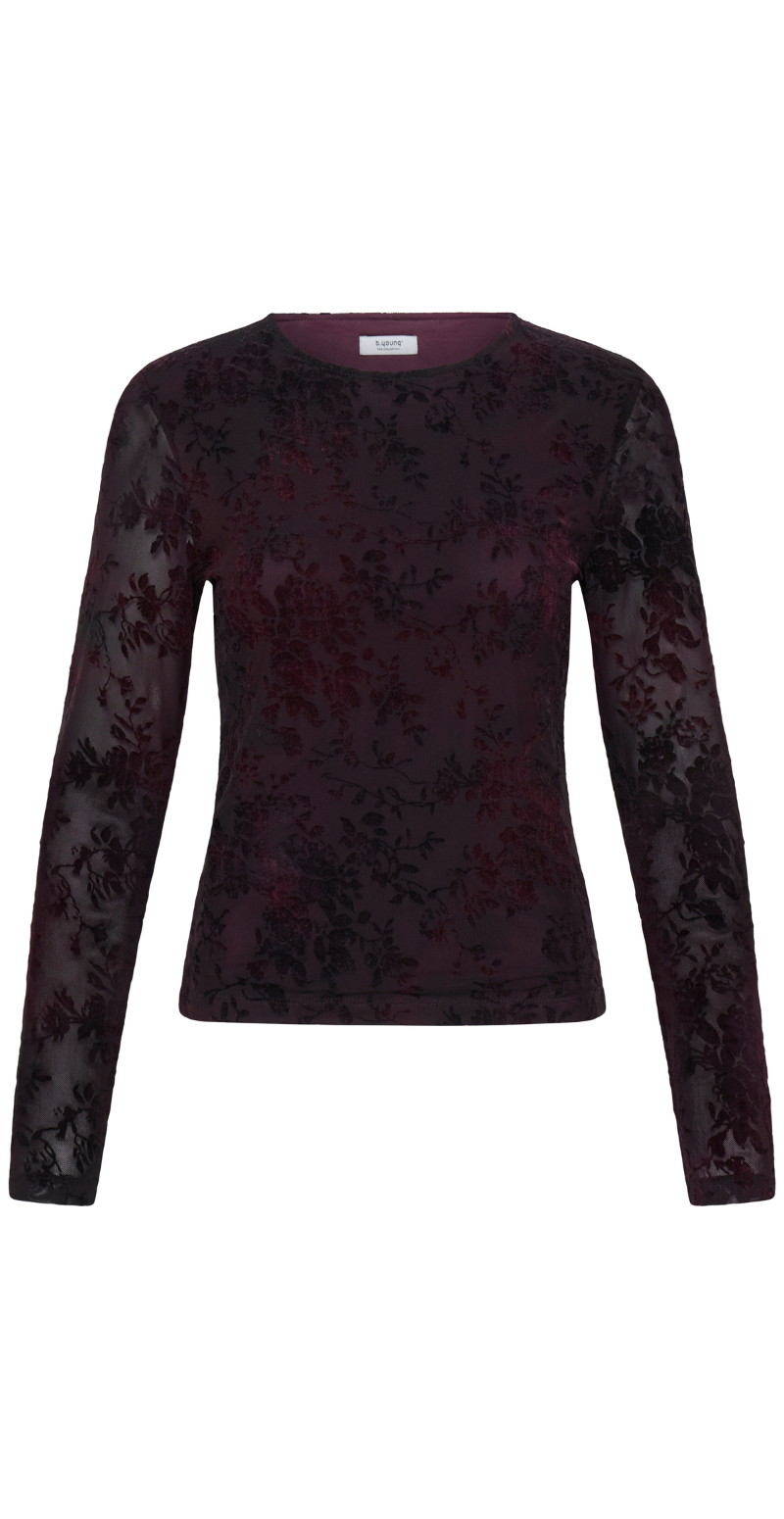 Rumia mesh bluse med blomstret velourprint fudge/black floral mesh B.young