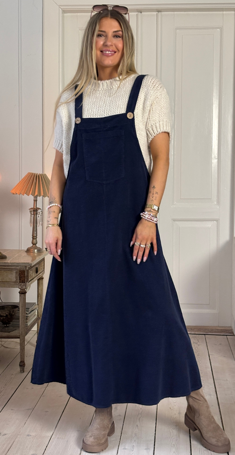 Camelia spencer i fløjl med lomme og træknapper navy LikeLondon