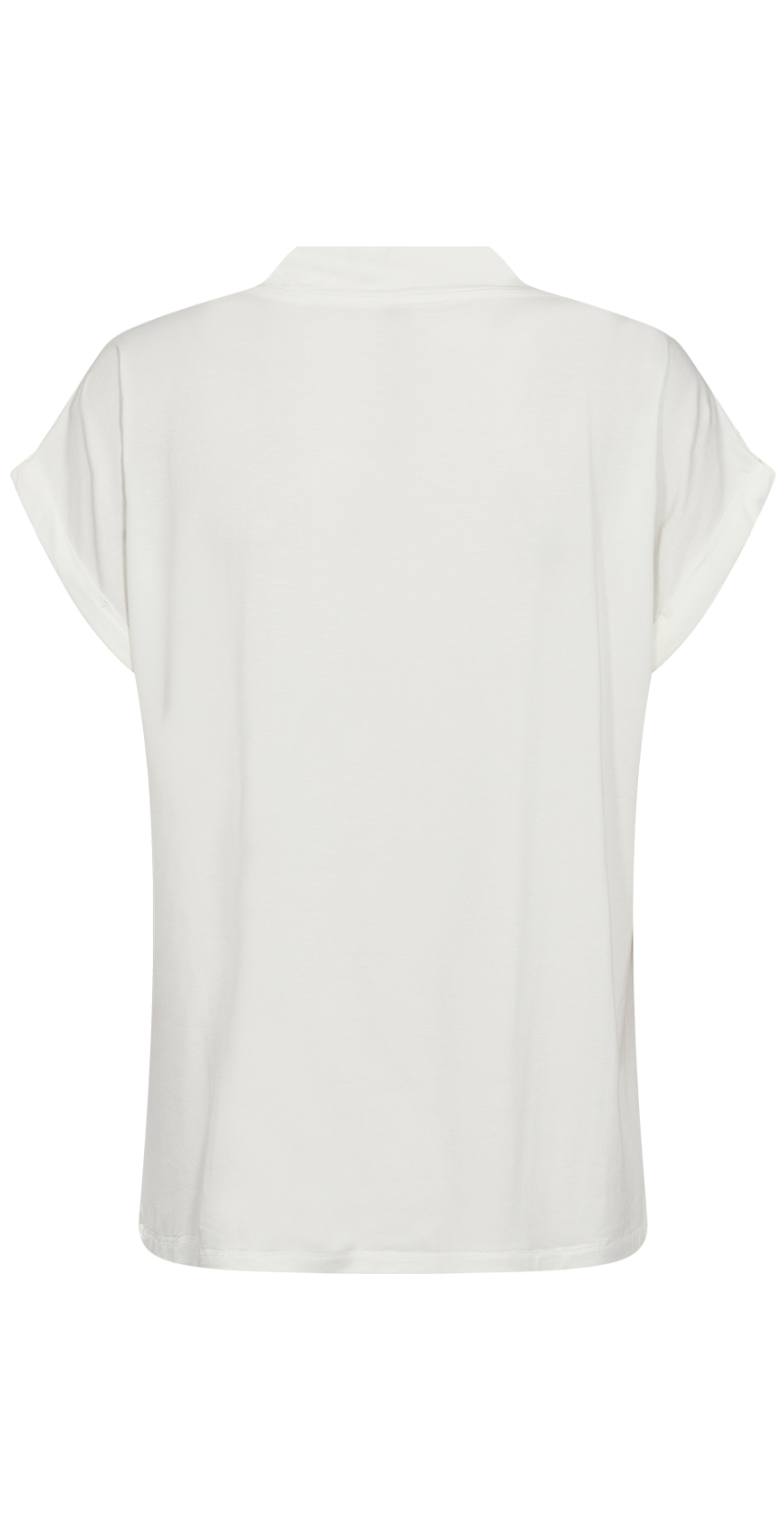 T-shirt med v-hals og opsmøg på ærmet offwhite bagfra