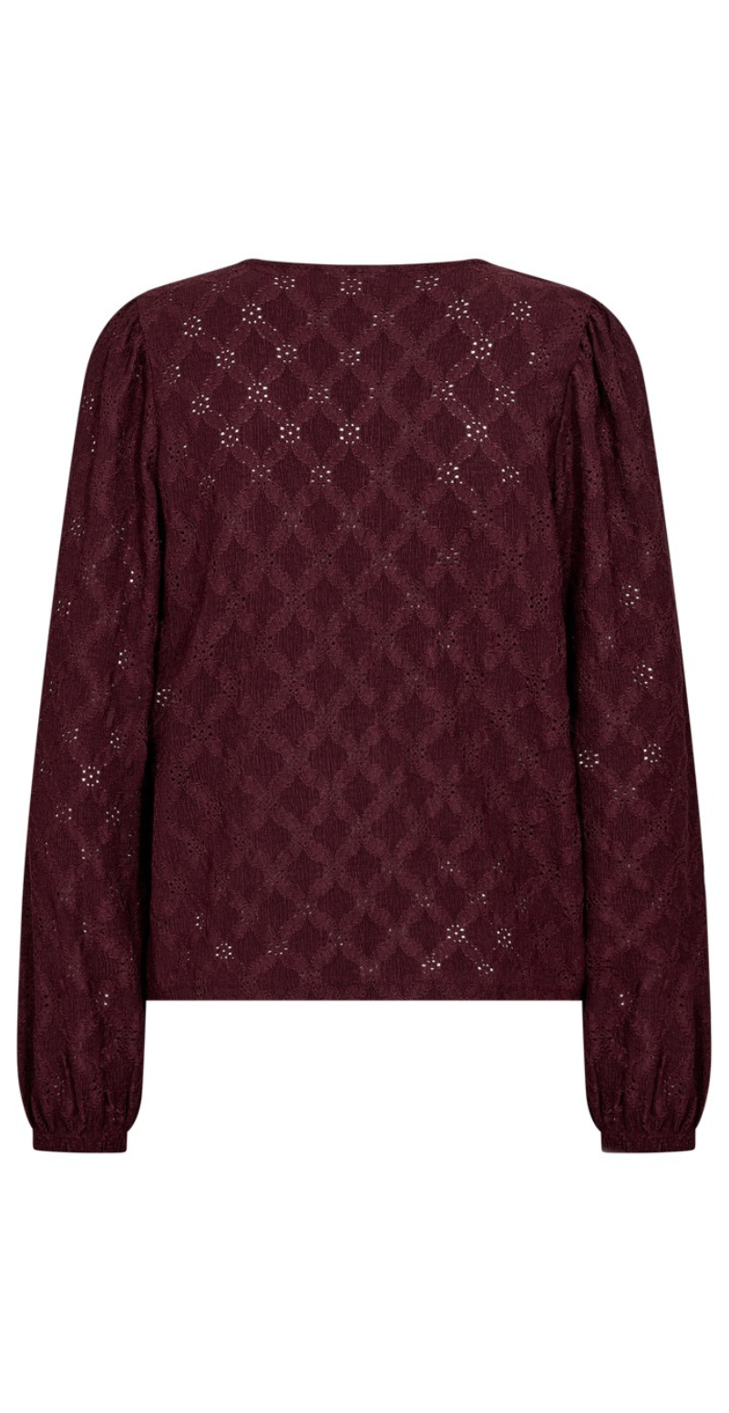 Kiona langærmet bluse med hulmønster port royale Freequent