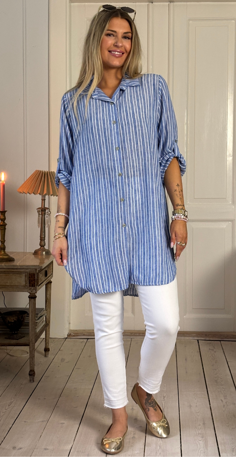 Tania tunika med striber og knapper jeans LikeLondon