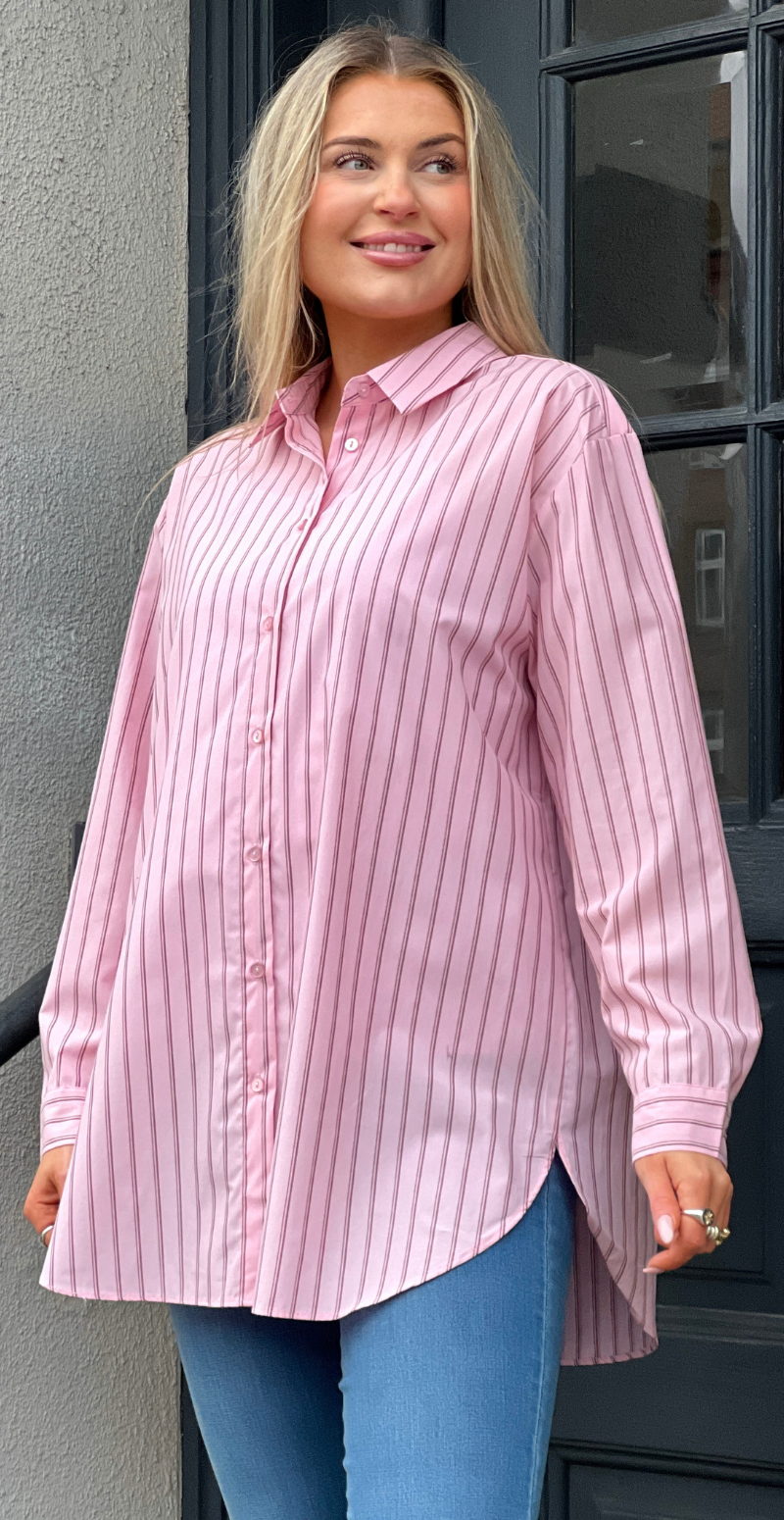 Maribella skjortebluse med striber lyserød LikeLondon