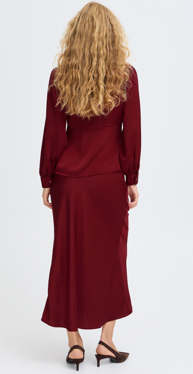 Isa langærmet satinbluse med peplum sun dried tomato B.young