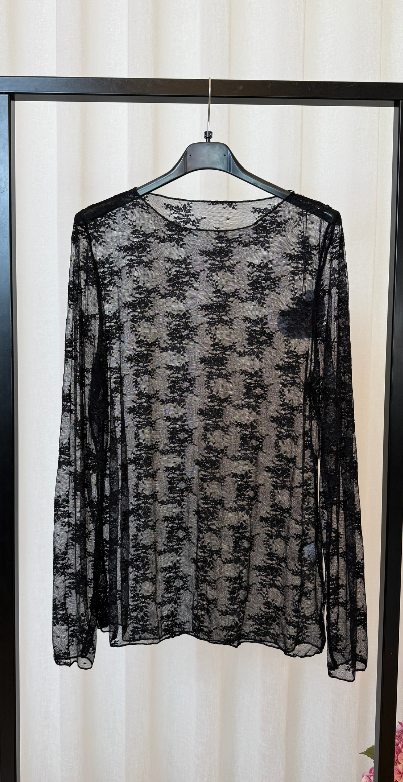 Thea langærmet blondebluse med broderi sort LikeLondon
