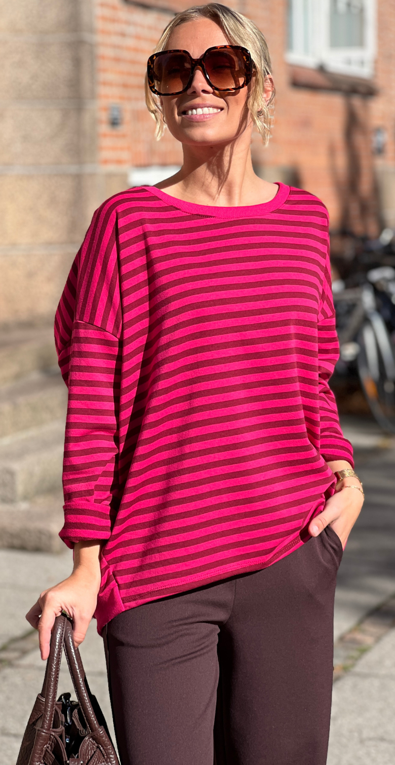 Zenia bluse med lange ærmer og striber wine red/peach red LikeLondon