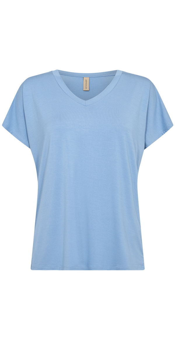 T-shirt med v-hals lysblå forfra