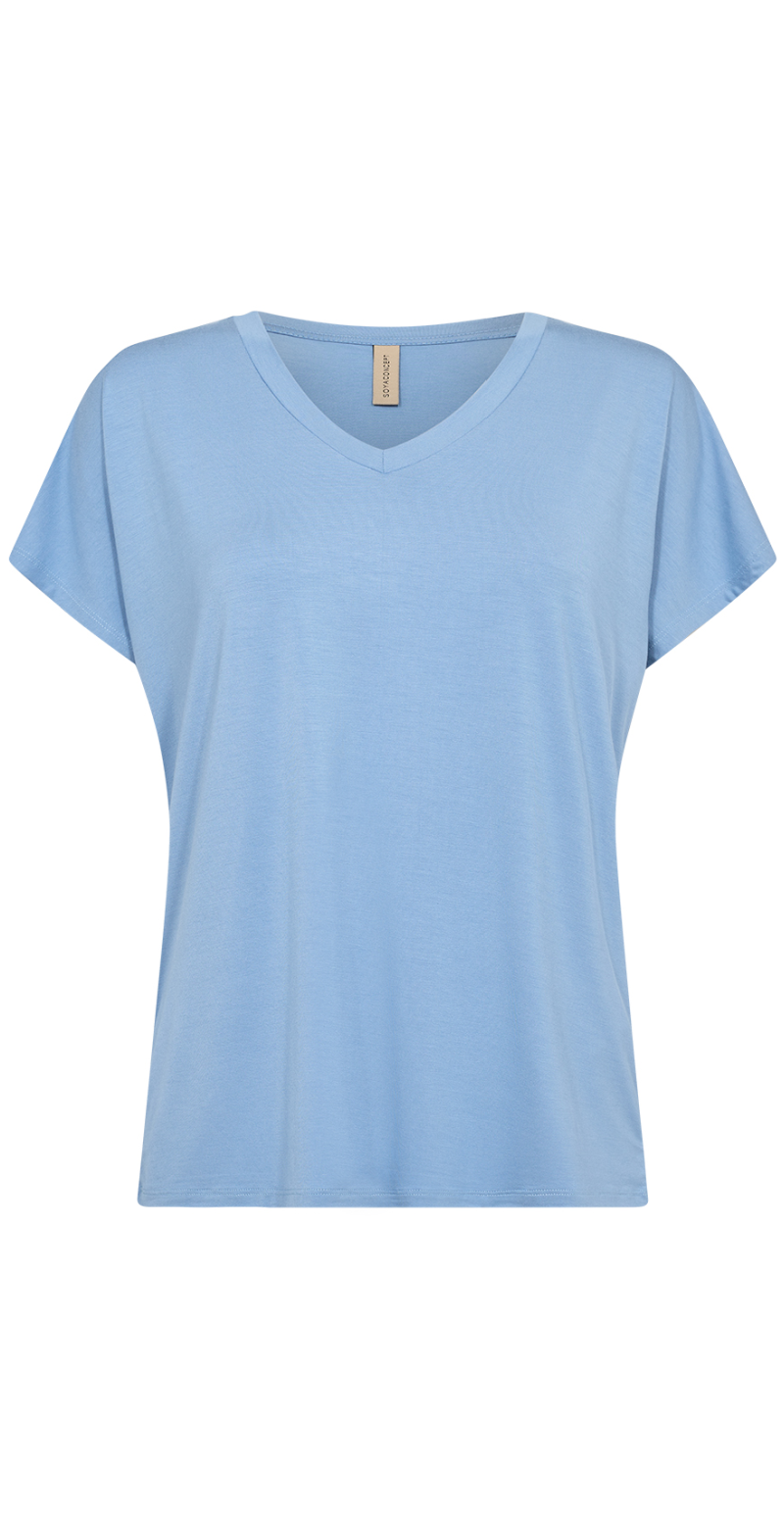 T-shirt med v-hals lysblå forfra
