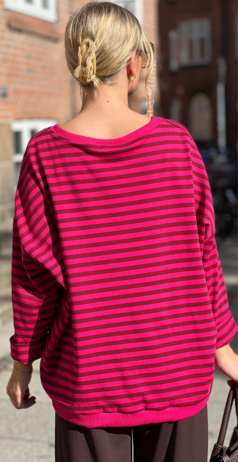 Zenia bluse med lange ærmer og striber wine red/peach red LikeLondon