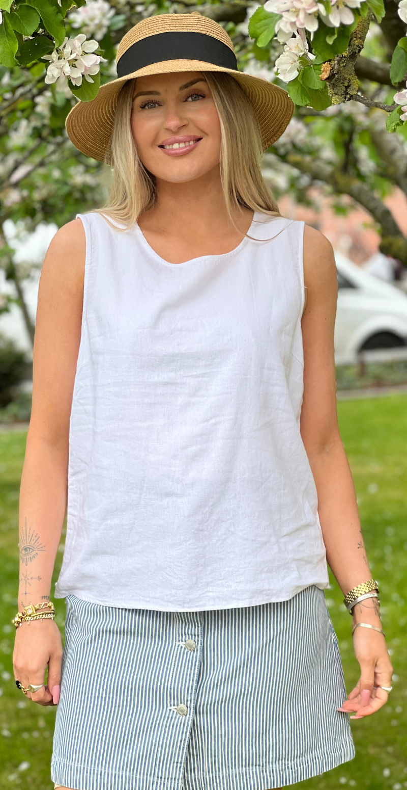Lava hør top med knapper og brede stropper brilliant white Freequent