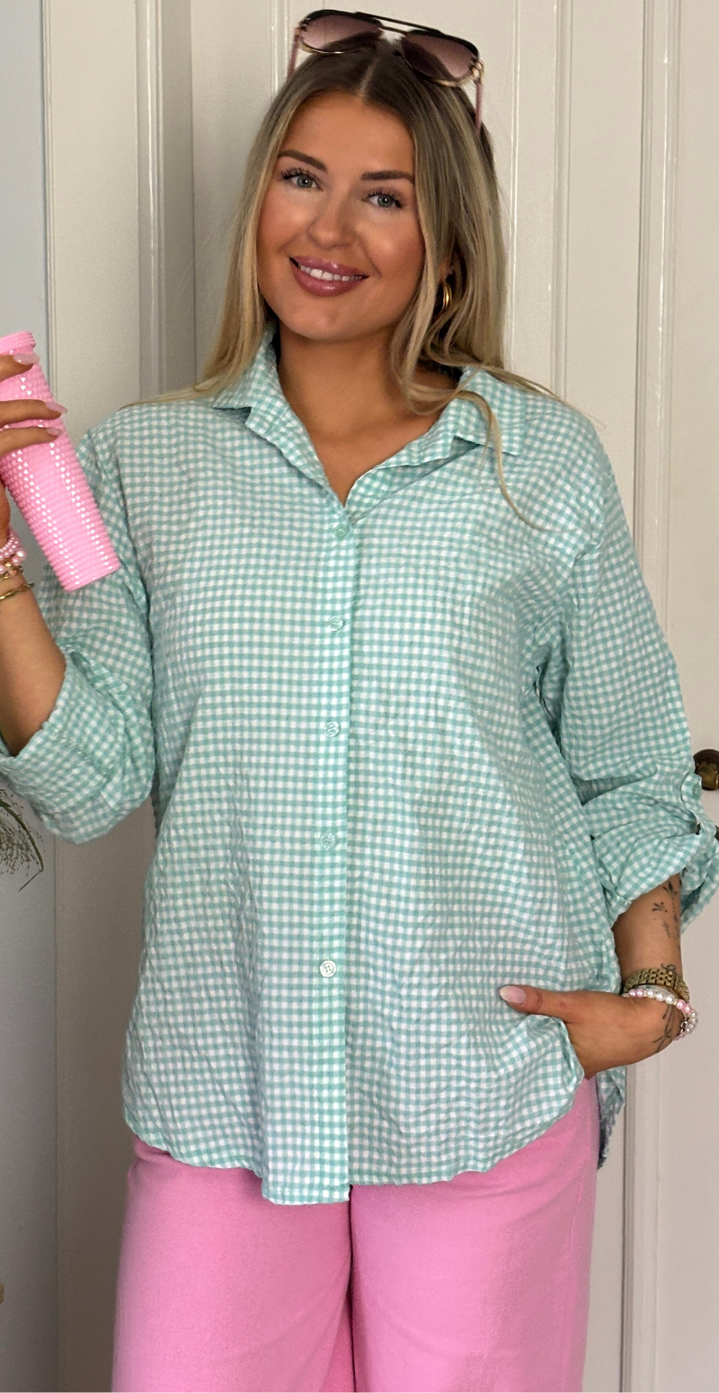 Pippa skjortebluse med krepp og tern mint LikeLondon