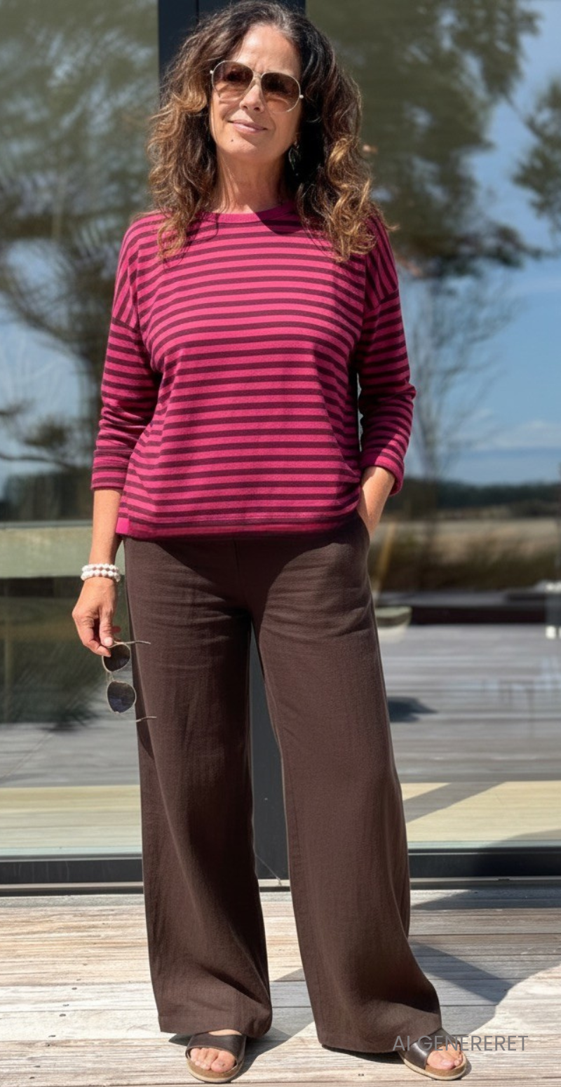 Zenia bluse med lange ærmer og striber wine red/peach red LikeLondon