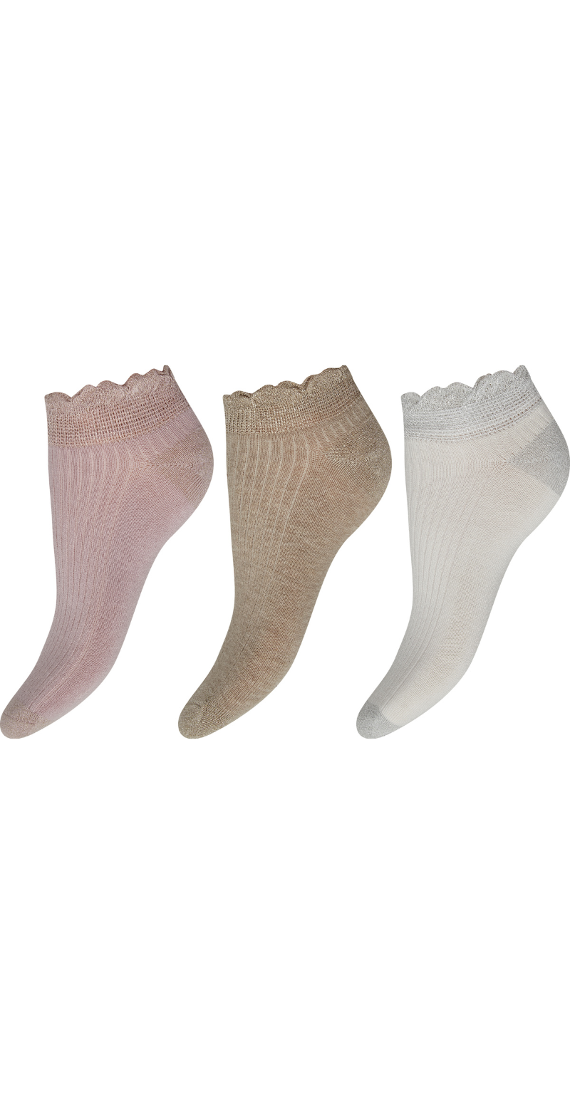 3-pak farvede ankelstrømper med flæsedetalje Decoy