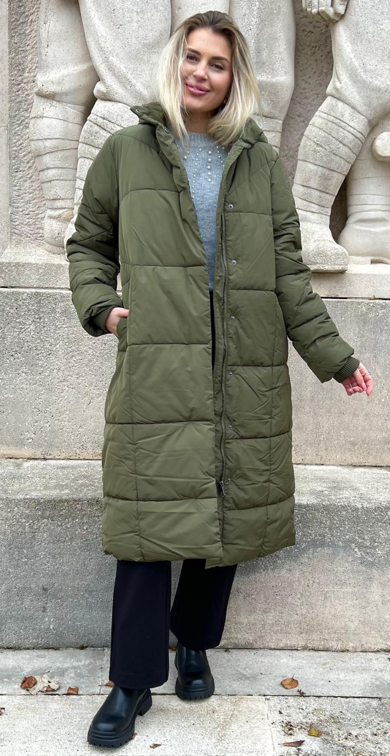 Dawn lang vatteret frakke khaki