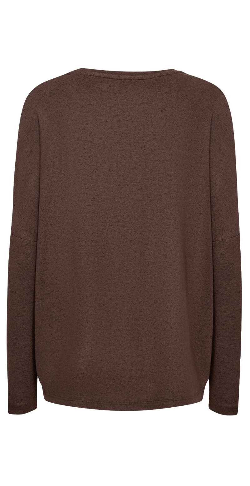 Olivia strikbluse med rund hals coffee bean