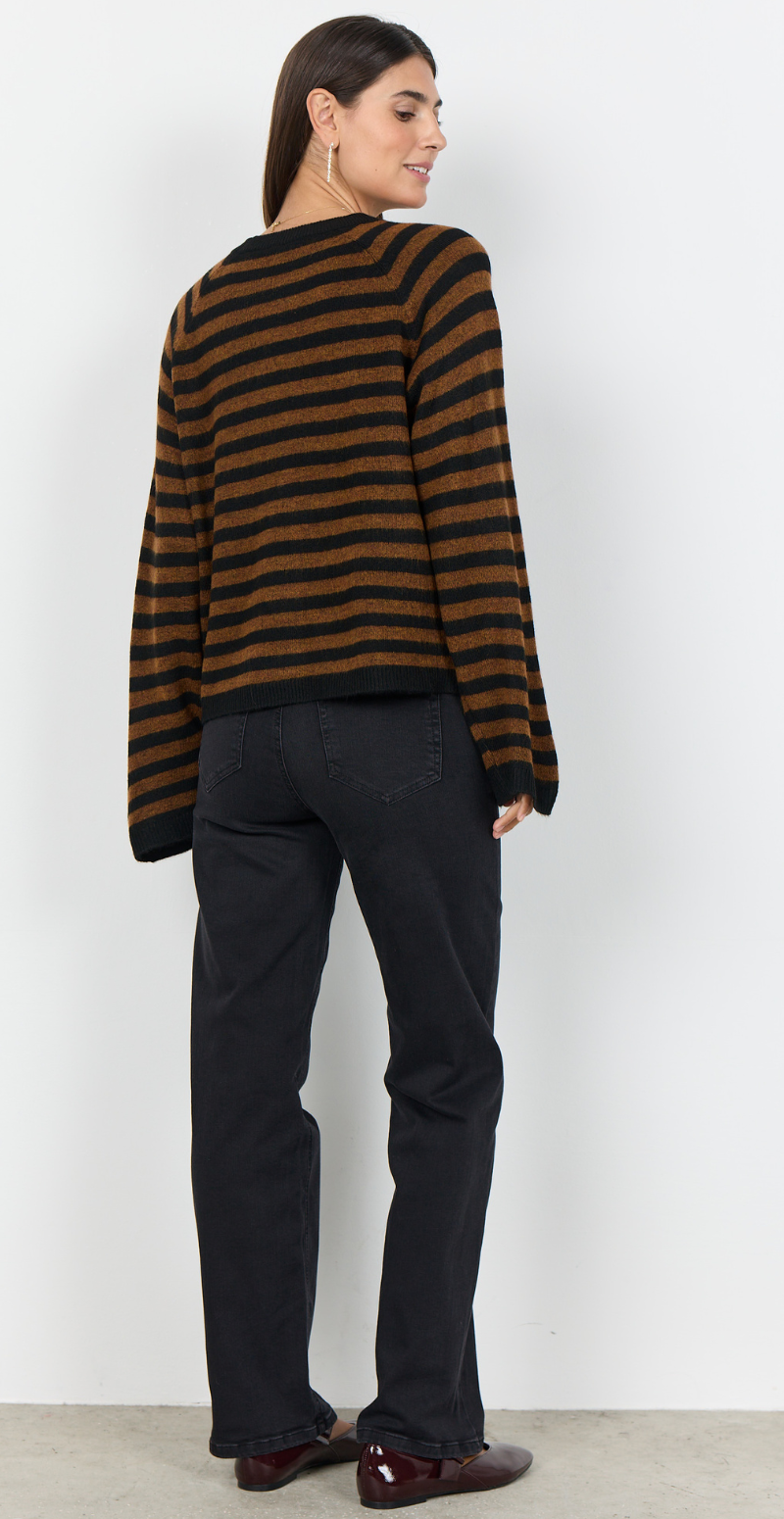 Orlean pullover med striber sort/brun Soyaconcept
