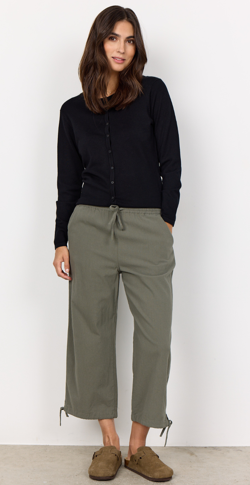 Sally capri bukser med bindebånd og snøre khaki