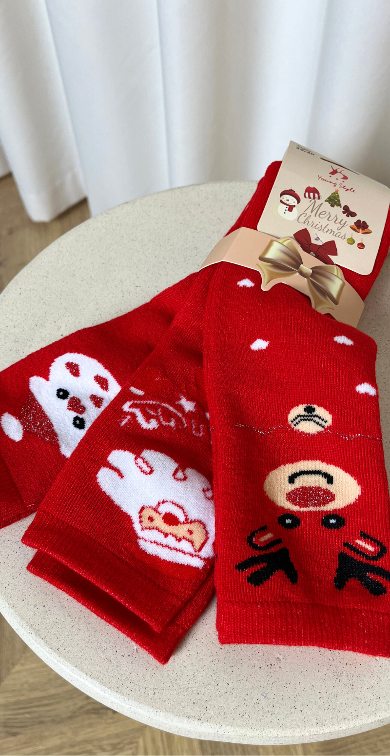 3-pak strømper med julemotiv rød LikeLondon