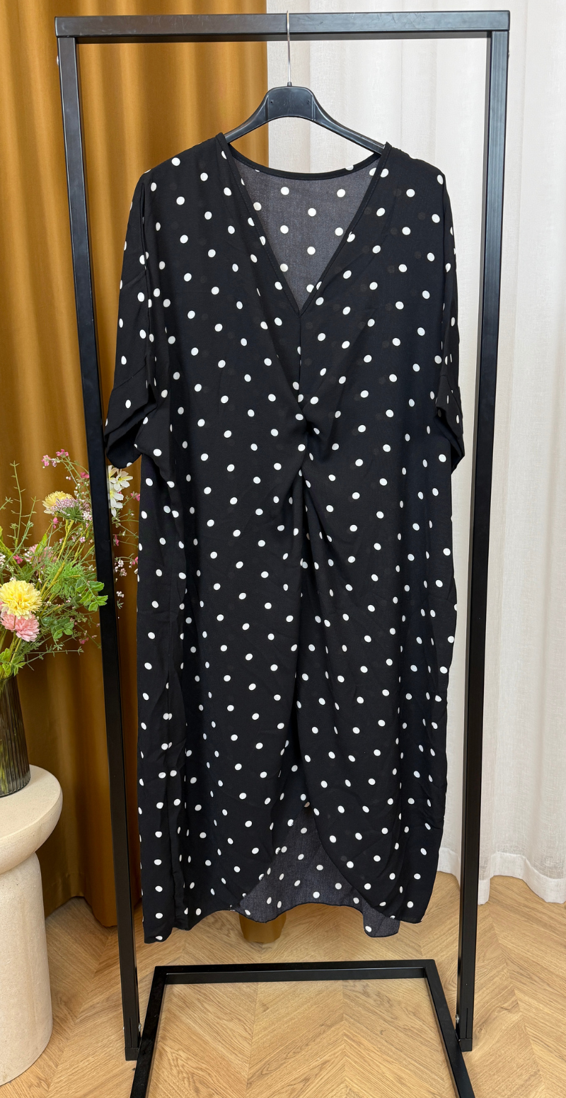 Annie kjole med knudedetalje og polkaprikker sort LikeLondon