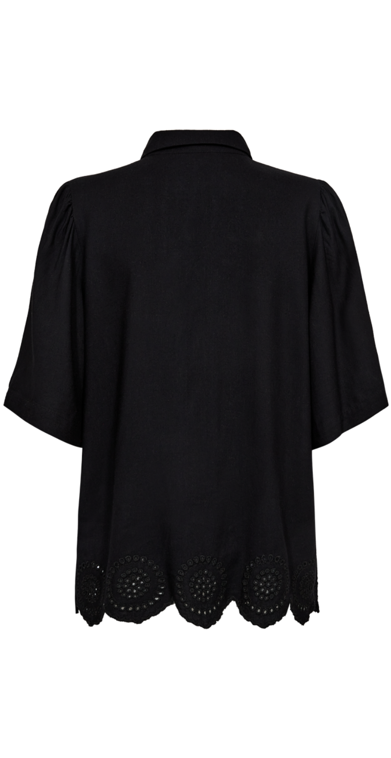 Linus hørbluse med broderi sort