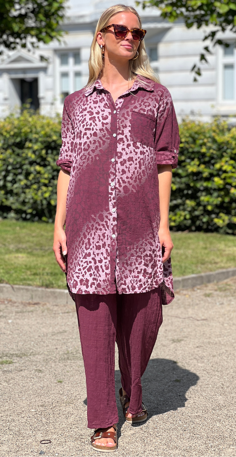 Melanie tunika med leopardprint og lomme bordeaux LikeLondon