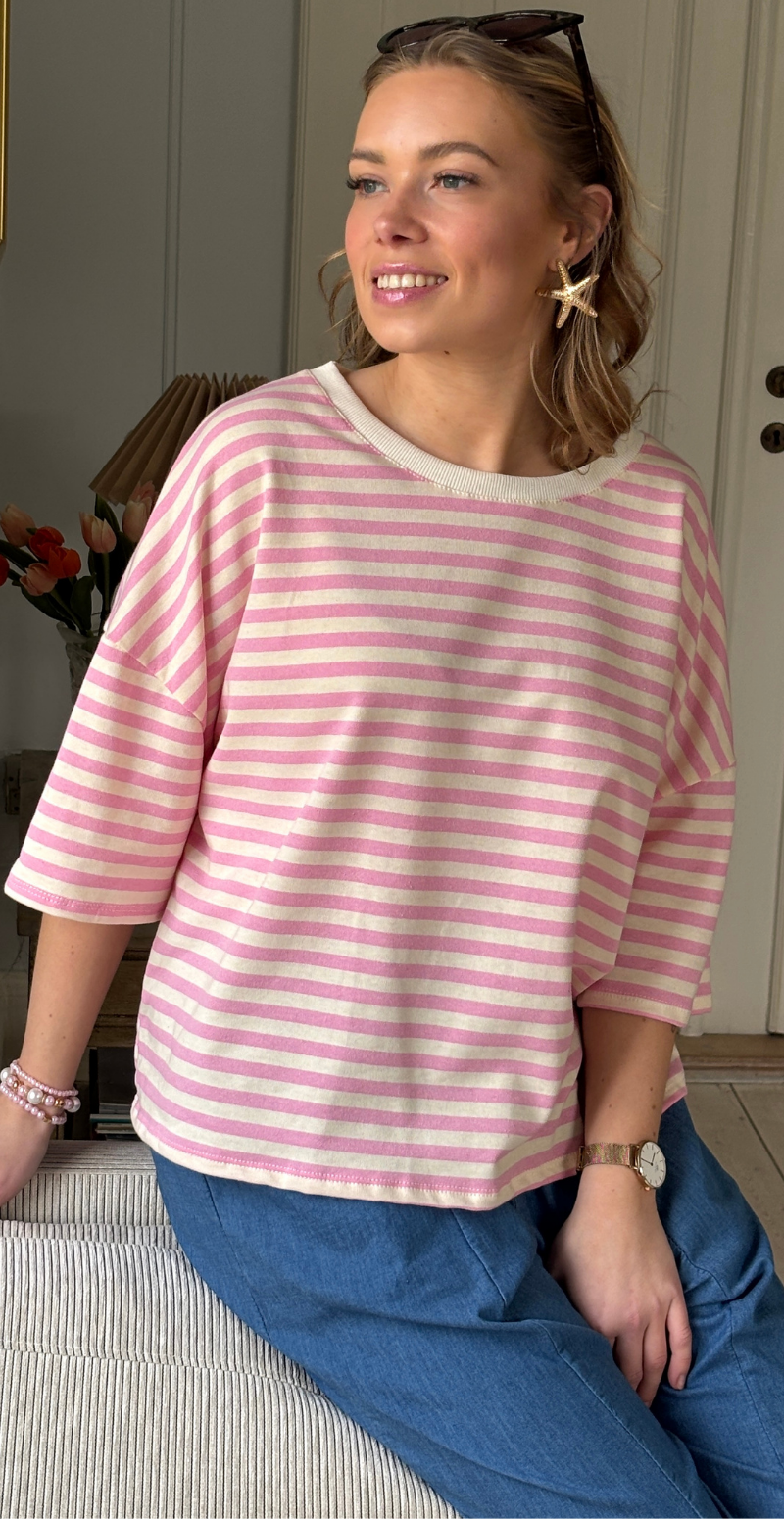 Zenia t-shirt med striber hvid/pink LikeLondon