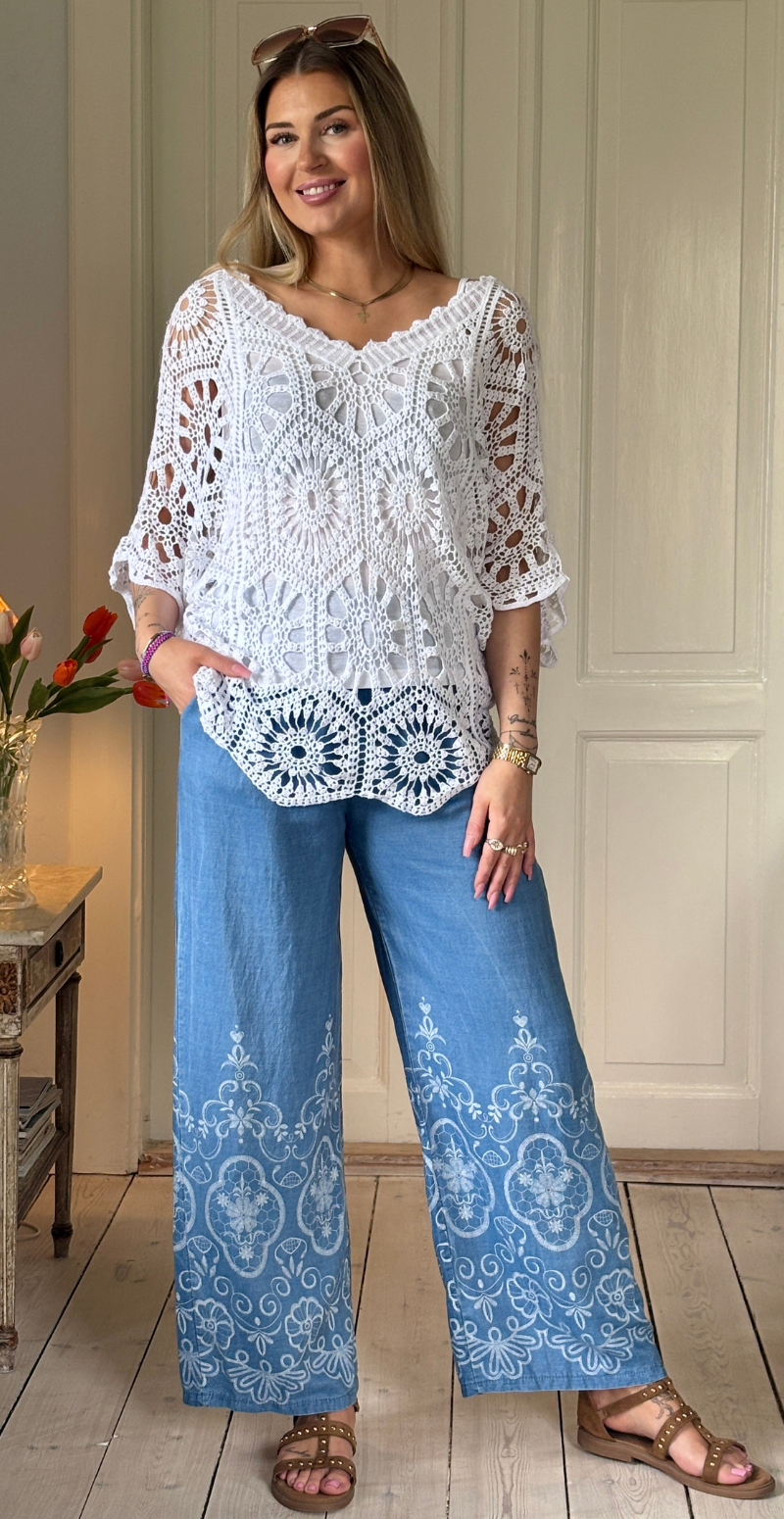 Candie denimbukser med broderiprint medium jeans LikeLondon