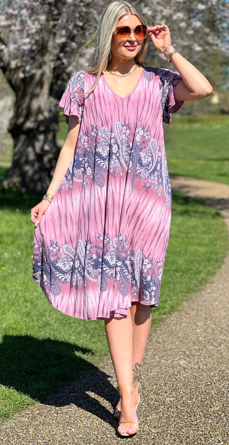 Leonora kortærmet kjole med paisley print cipolla LikeLondon