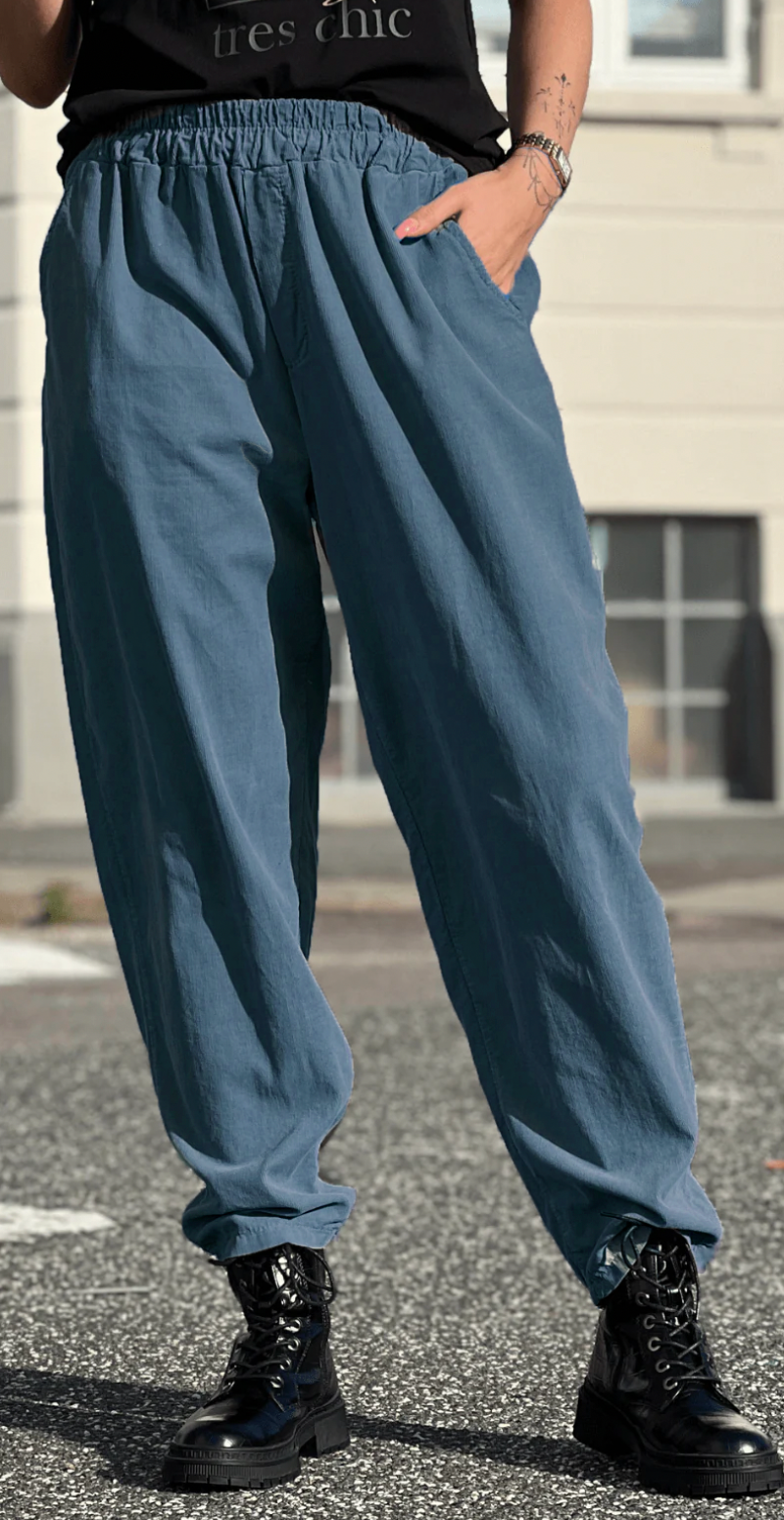 Erin fløjlsbukser med lommer og elastik i taljen jeans LikeLondon