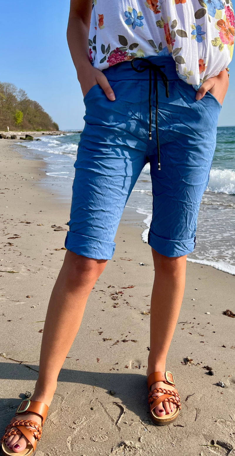Nora shorts m. stræk og snøre denimblå LikeLondon
