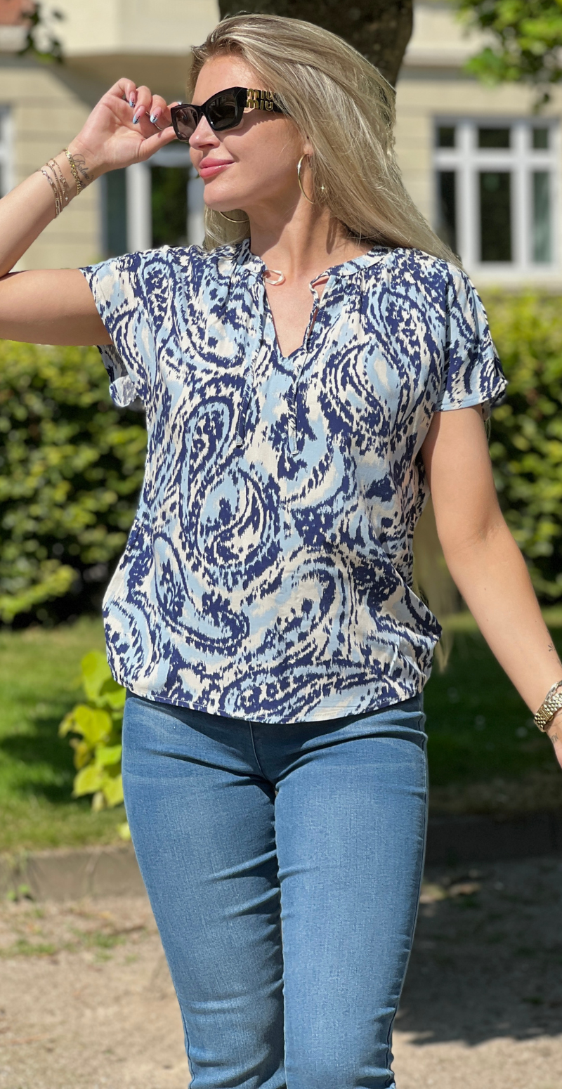 Joella top blue paisley