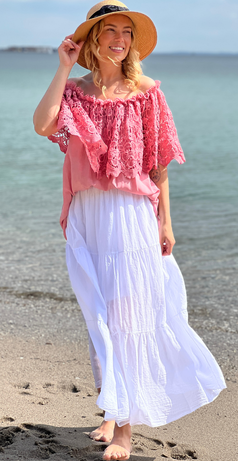 Gigi lang nederdel med peplum hvid LikeLondon