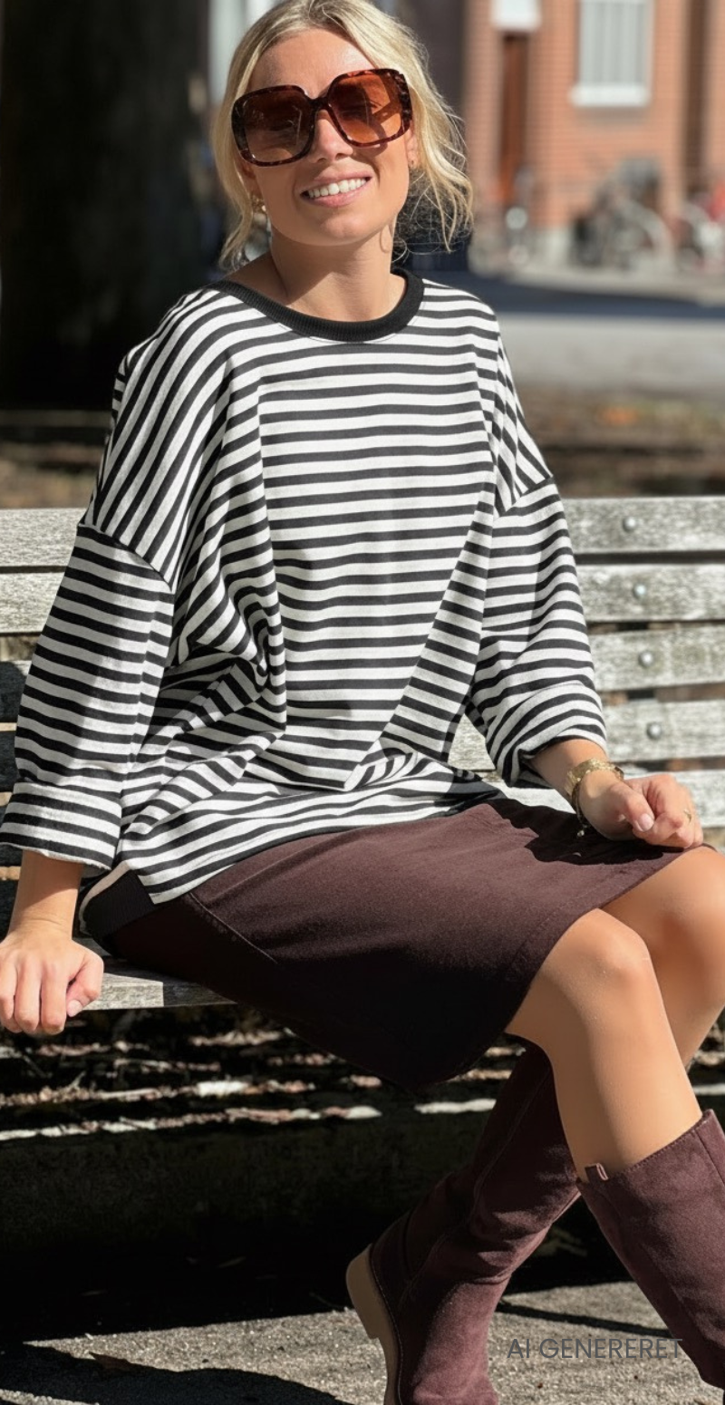 Zenia bluse med lange ærmer og striber black/cream LikeLondon