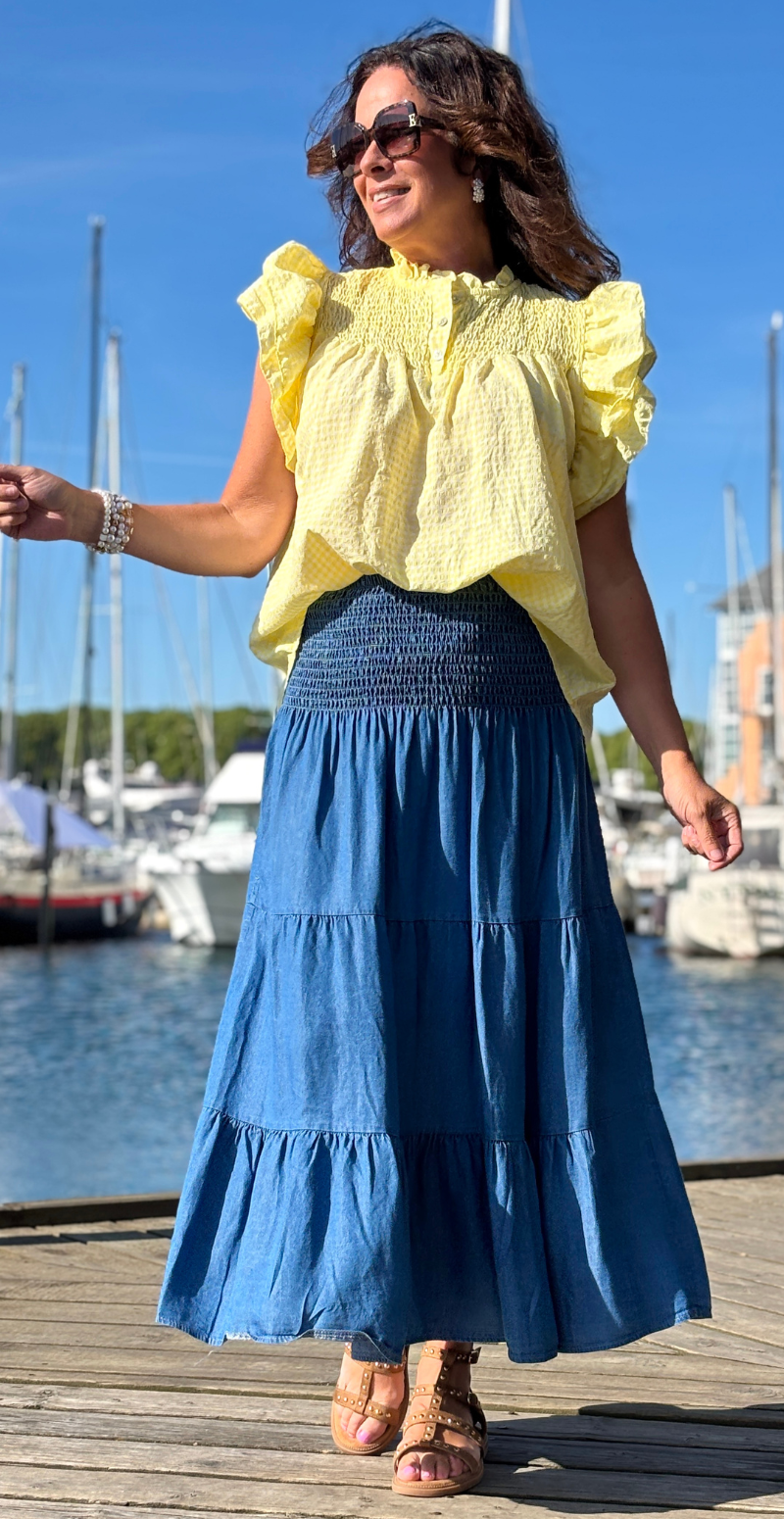 Filippa nederdel og kjole i denim LikeLondon