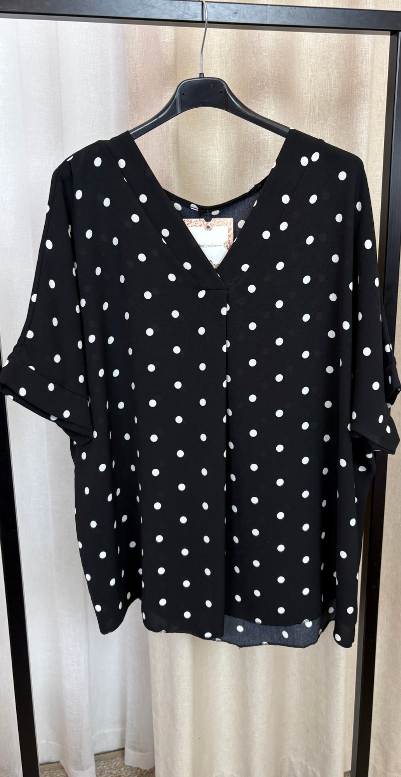 Channie bluse med v-hals og prikker sort LikeLondon