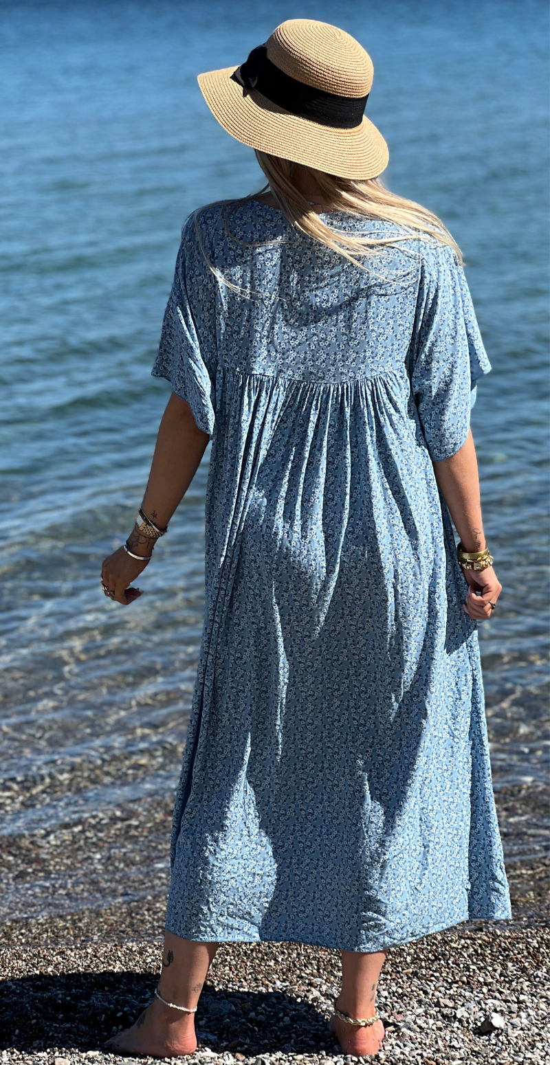 Forudbestil uge 31 Vigga blomstret maxikjole denim LikeLondon