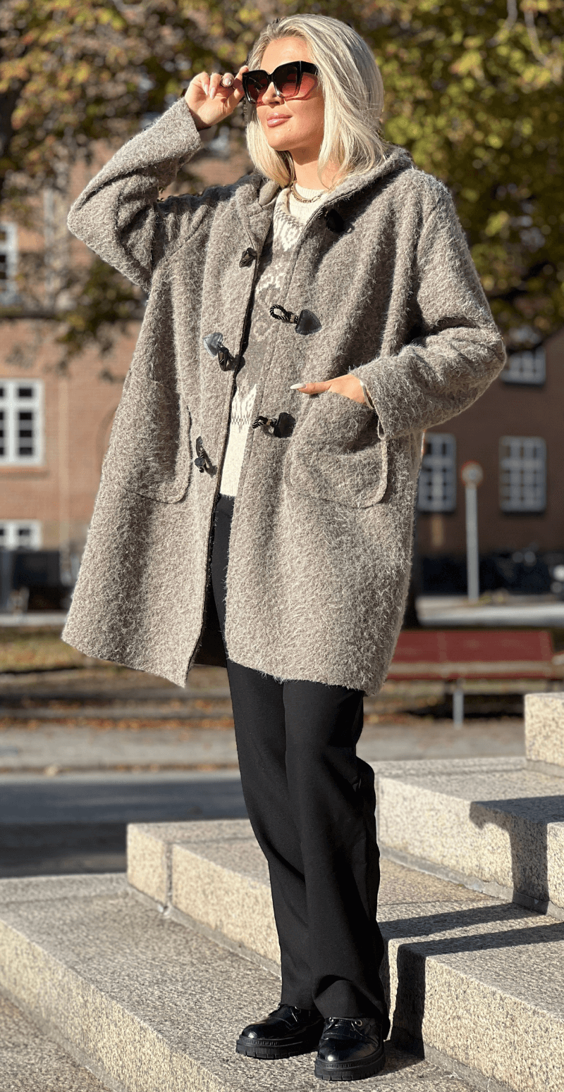 Mabel duffle coat med hætte og lommer fango LikeLondon