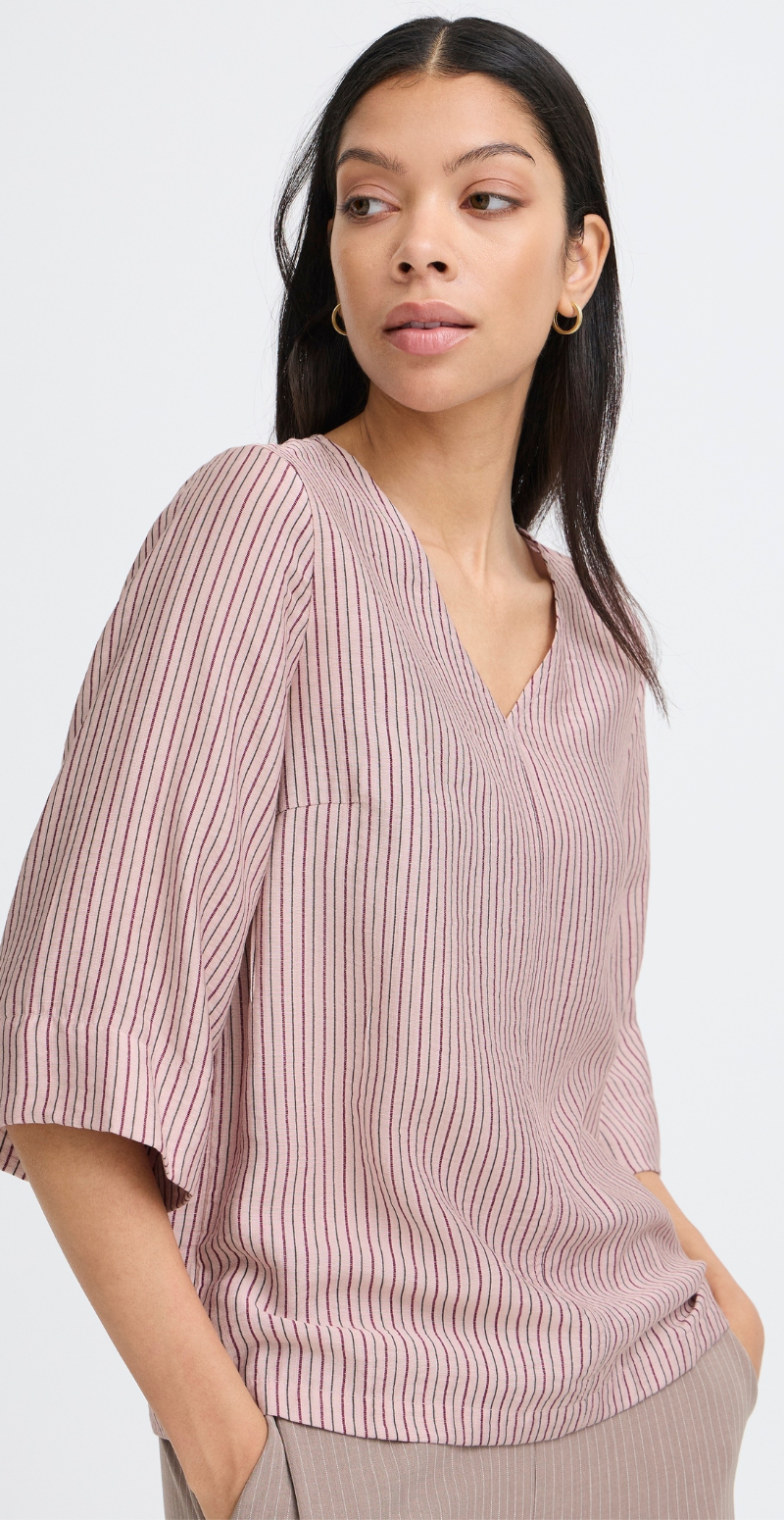 Fie bluse med v-hals og striber lilac mix B.young