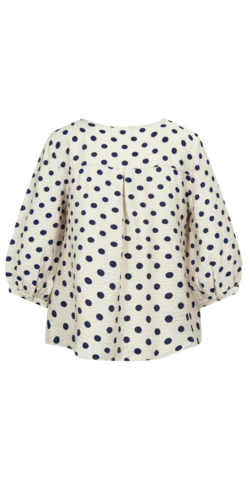 Alma bluse i krepp kvalitet med prikker moonbeam w. navy Freequent