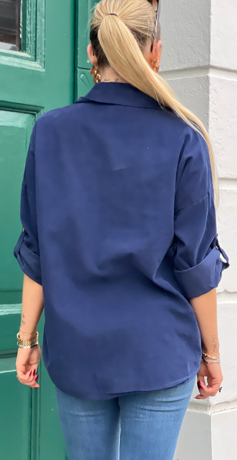 Venia fløjlsskjorte med lomme navy LikeLondon