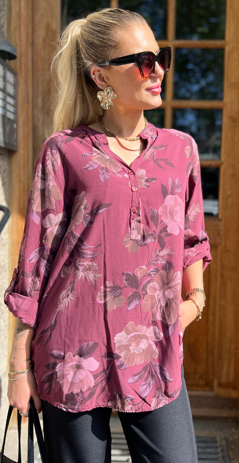 Palma bluse med blomsterprint bordeaux LikeLondon