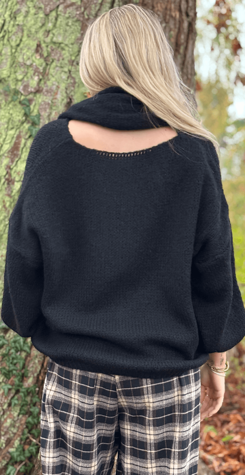 Lupita uldstrik med tørklæde sort LikeLondon