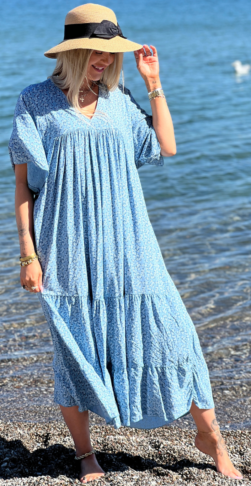 Vigga blomstret maxikjole denim LikeLondon
