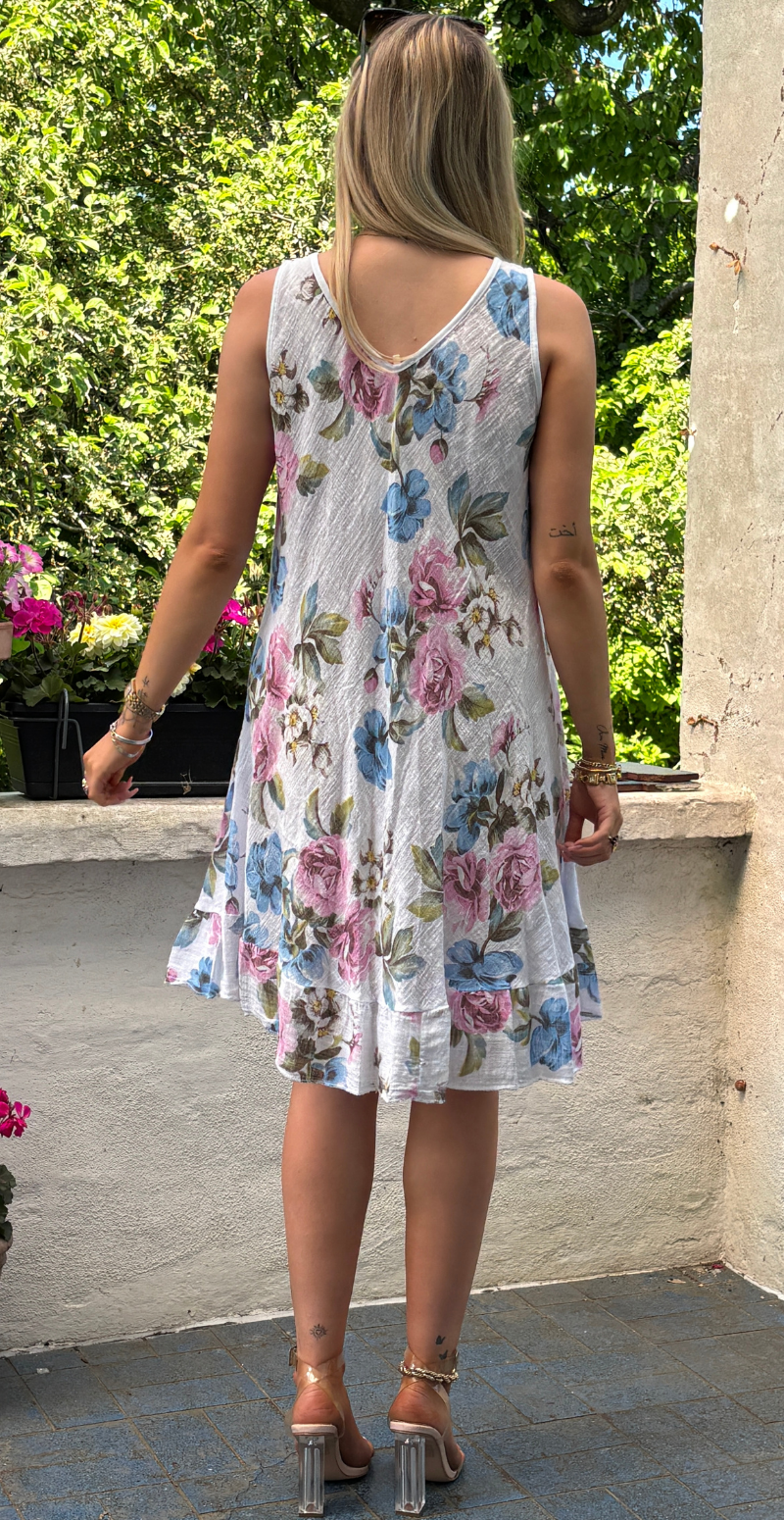 Iben kjole med blomsterprint og peplum hvid LikeLondon
