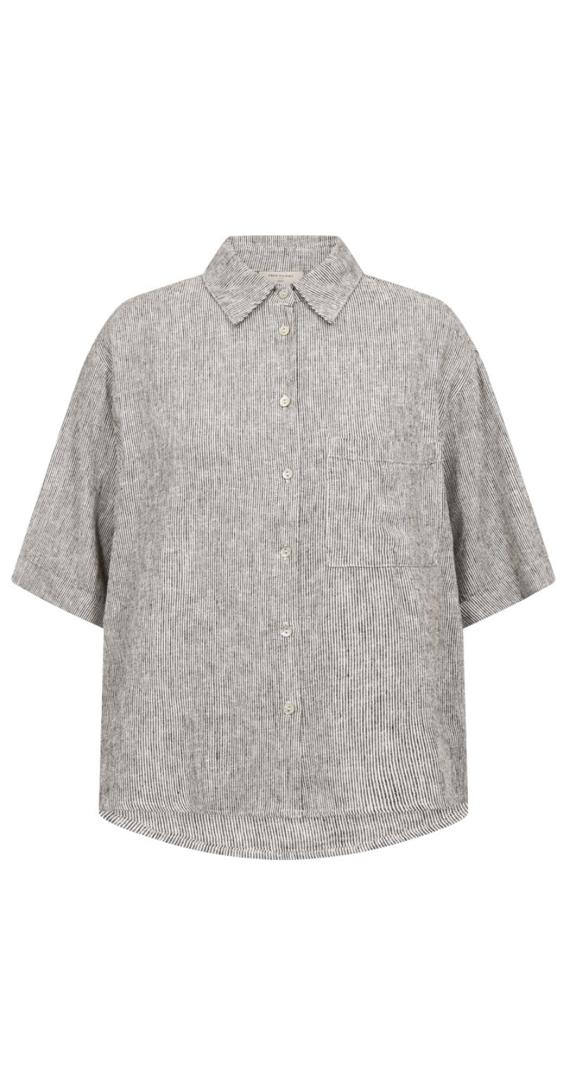 Lava hørskjorte med brystlomme coffee bean w. star off-white Freequent