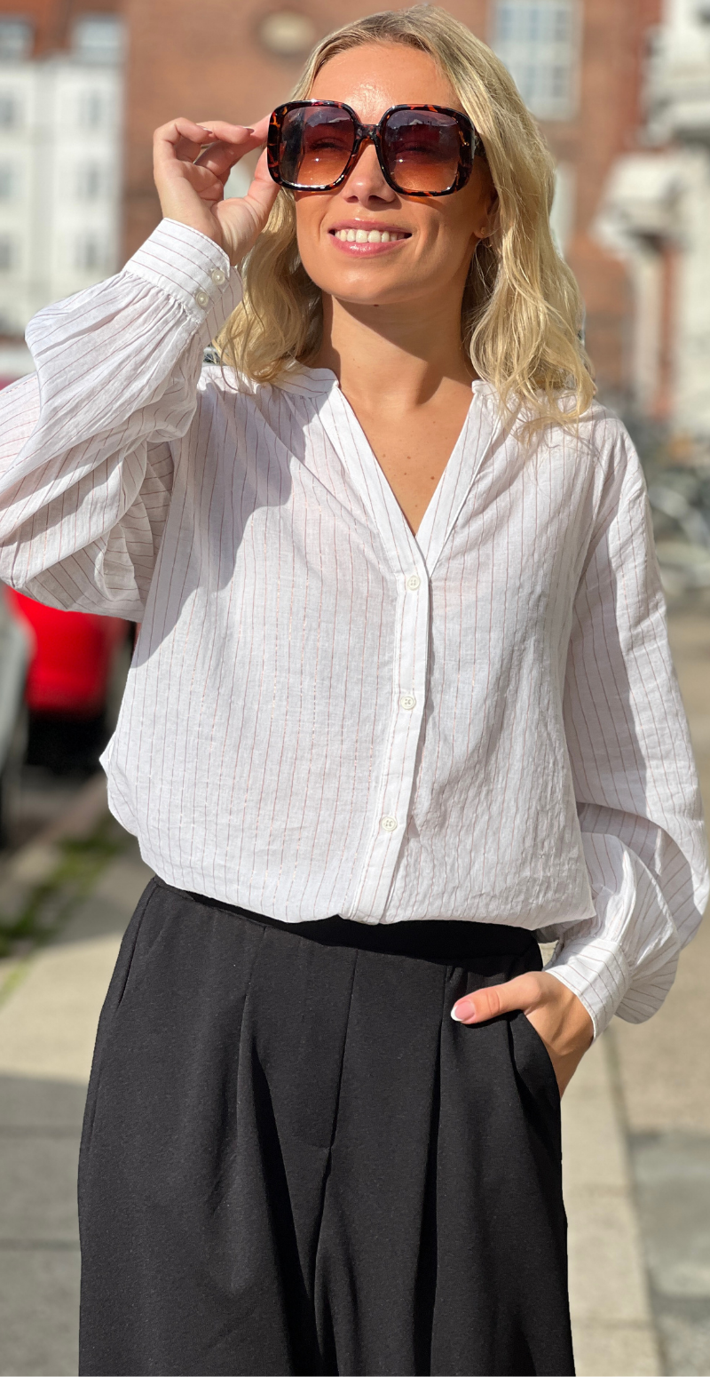 Higlitter bluse med striber rose gold metallic B.young