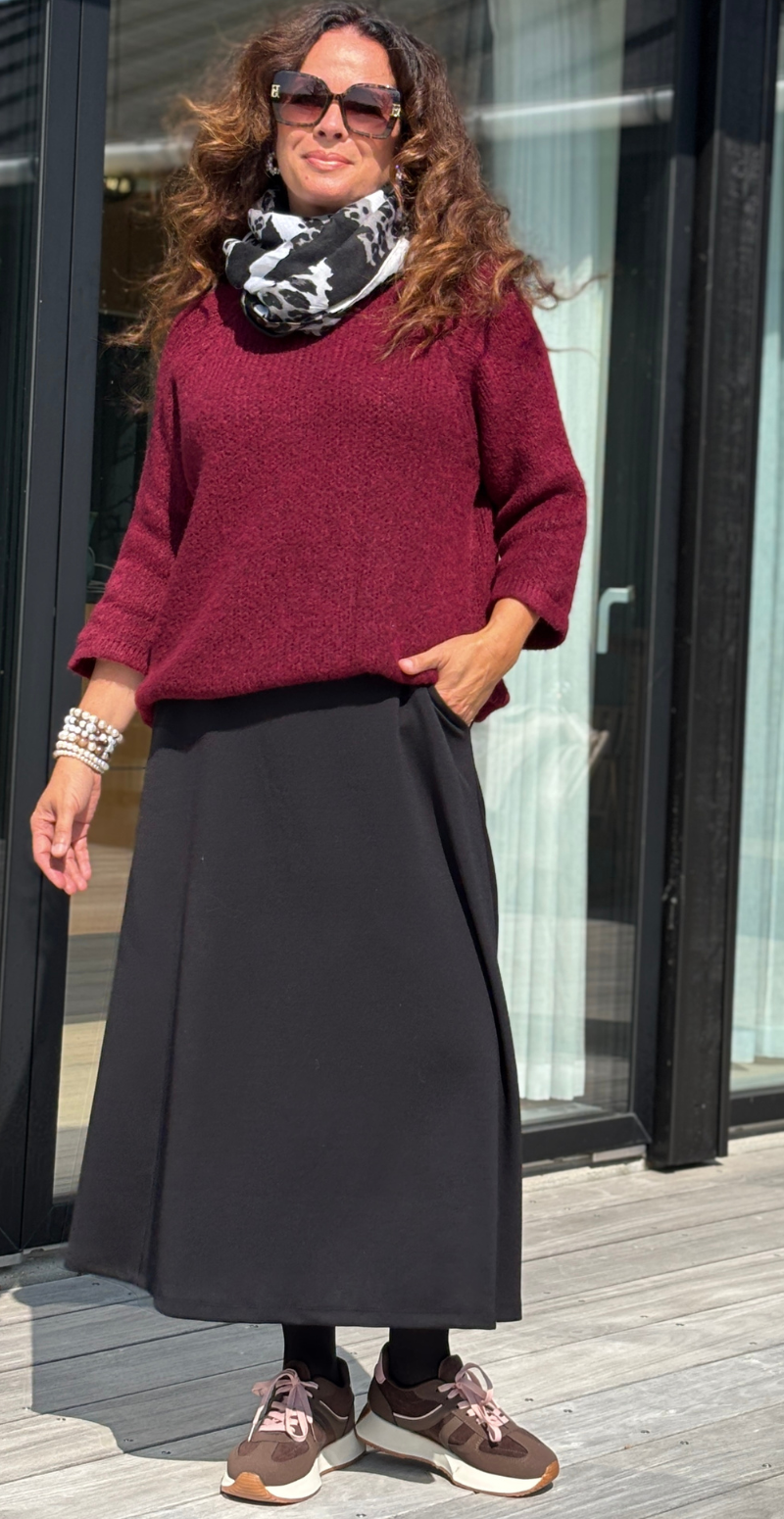 Andrea striktrøje med 3/4 ærmer bordeaux LikeLondon