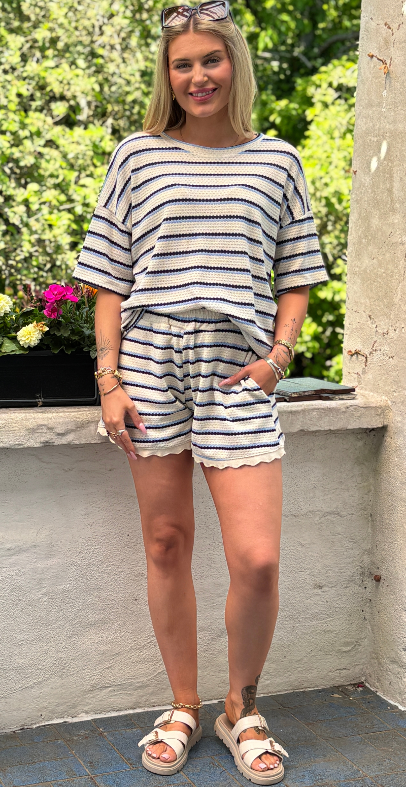 Fanny hæklet shorts med striber og skrålommer blå LikeLondon
